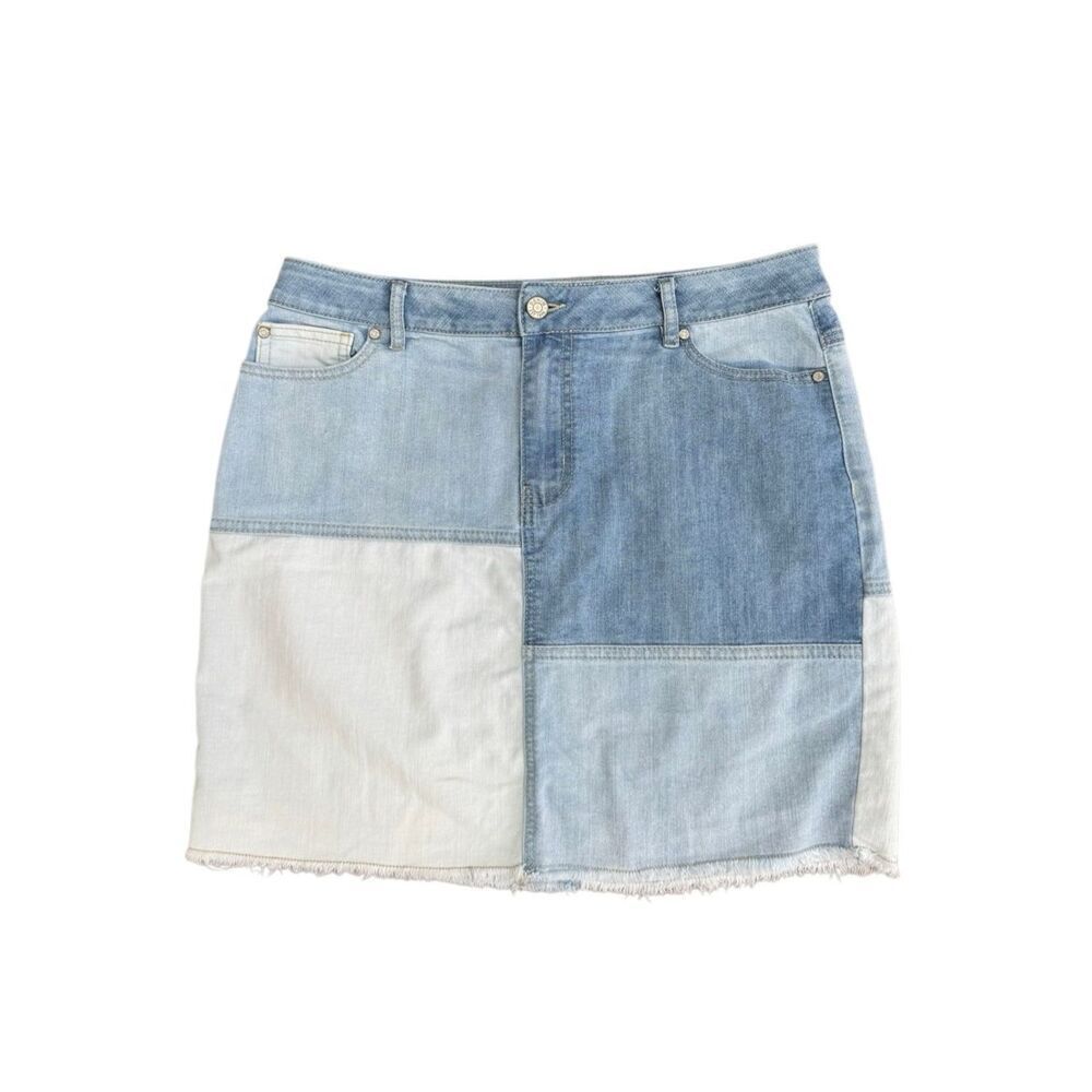 Cato Denim Women's Patchwork Cotton Jean Stretchy Skirt in Blue Size 14